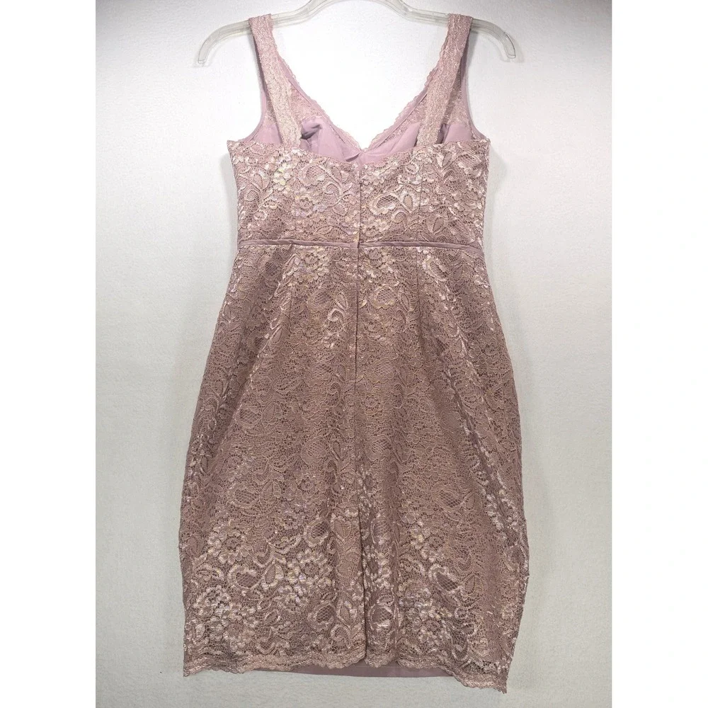Davids Bridal Mauve Pink Metallic Floral Lace Cocktail Sheath Dress Womens 8